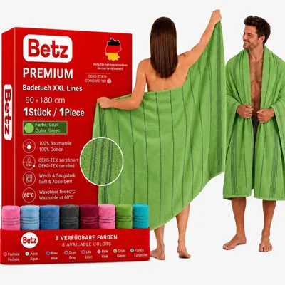 Produktbild von Betz Badetuch XXL Lines 90x180 cm – 100% Baumwolle, weich & saugstark – Strandtuch für Urlaub, Pool, Sauna, Outdoor – modernes Streifendesign - grün