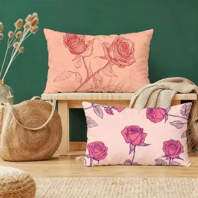 Obrázok produktu pre Sada dvoch ružových obliečok na vankúše, rozmer 40 x 80 cm, s kvetinovým vzorom