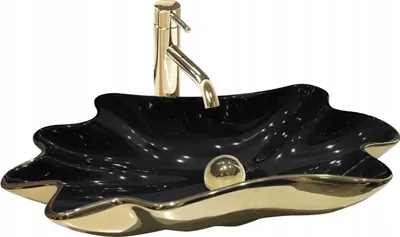 Produktbild von Badezimmer Waschbecken Arbeitsplatte Waschschüssel Asymmetrisch 62x33x11,5cm; Schwarz-Gold