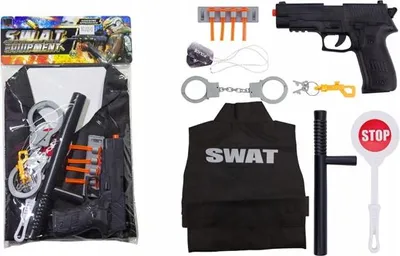 Produktbild von Polizei Spielset mit Weste & Pistole - Kostüm Zubehör für Kinder - Handschellen & Kelle