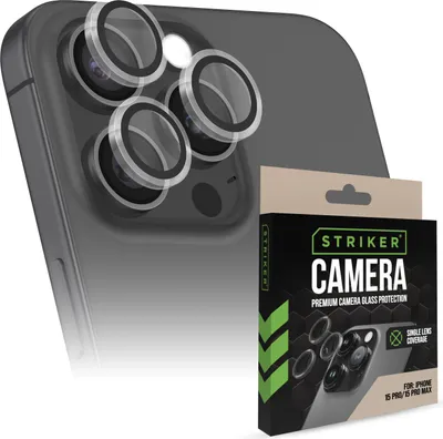 Image de Striker Single Lens - Verre de protection trempé pour iPhone 15 Pro - Compatible avec les coques - Noir