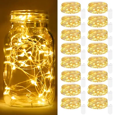 LED-Mini-Lichterkette, 16 Stück, 2 m, 20 LEDs, warmweiß, batteriebetrieben