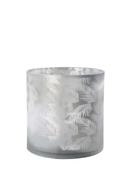 Produktbild von Vase Übertopf aus Glas hellgrau weiß silber mit Farn 24,5cm
