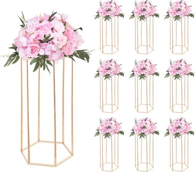 Immagine prodotto di VEVOR portafiori da matrimonio 290x250x600 mm, 10 pz. Sgabello per fiori con vassoio in acrilico e gambe esagonali, sgabello per piante per matrimoni, feste, compleanni, casa, supporto per decorazione da tavolo