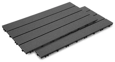 Productafbeelding van Terrasstenen, 60x30 cm, 12 stuks, 1 m², WPC klikstenen voor balkon, terras of vlonder. Tuintegels, klikstenen, terrasplaten, vloertegels voor buiten, donkergrijs