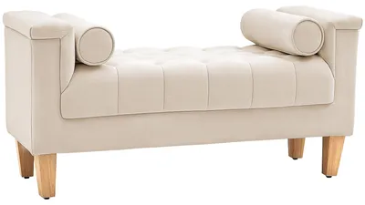 Immagine prodotto di Panchina imbottita HOMCOM con rivestimento in ciniglia, braccioli e struttura in legno, beige