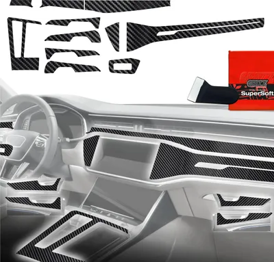 Obrázok produktu pre Ochranné fólie 11 v 1 pre stredovú konzolu a palubnú dosku – Audi A6 C8 (2018–2024) v lesklom karbónovom vzhľade Grizz Protector