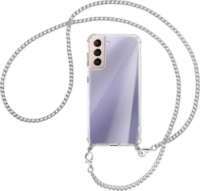 Produktbild von Handykette Backcover-Schutzhülle mit Band (Metall silberfarben) für Samsung Galaxy S21 5G - silberfarbene Kette