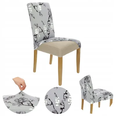 Produktbild von 1 Stück Stuhlhussen Elasthan - Grau Blumenmuster - Stuhlbezug Esszimmer - Passend für Henriksdal Harry Stühle