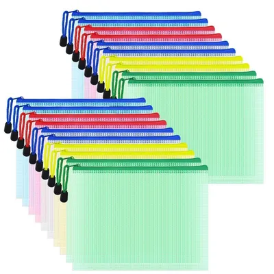 Zdjęcie produktu dla Koperty dokumentowe formatu A5 z zamkiem błyskawicznym, 20 sztuk, wykonane z siatki, wodoodporne, w różnych kolorach