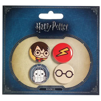 Immagine prodotto di Przyciski Harry Potter - Zestaw 4 szt. z Hedwigą, licencjonowane znaki