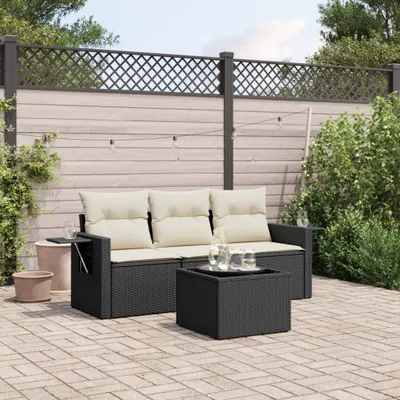 Produktbild von 4-tlg. Garten-Sofagarnitur - mit Kissen Schwarz Poly Rattan - Gartenmöbelset 3252203