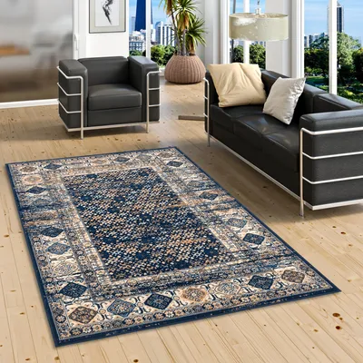 Produktbild von Designer Teppich Pop-Vintage Orient Blau Beige Bordüre, Größe:140x200 cm