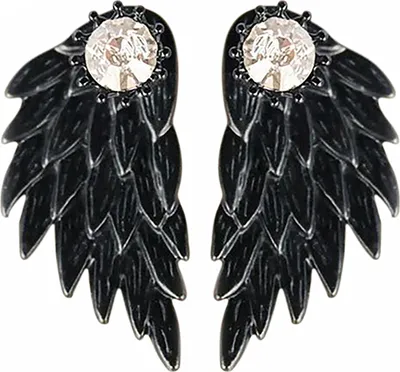 Produktbild von 1 Paar Ohrstecker mit Strass-Intarsien, Weihnachtsgeschenke, Legierung, Damen-Engelsflügel-Ohrstecker für den Alltag-Schwarz