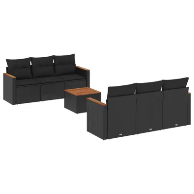 Image de vidaXL Ensemble de salon de jardin 7 pièces avec coussins noir poly rotin