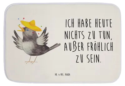 Produktbild von Mr. & Mrs. Panda Badteppich Rabe Sombrero - Weiß - Geschenk, Teppich Bad, Elster, Spruch Positiv, Badläufer, Badvorleger, Badezimmer Matte, Vogel, Vögel, duschmatte