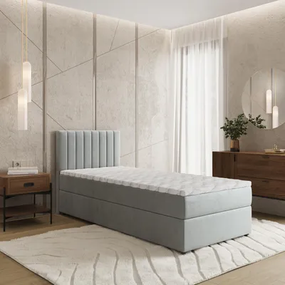 Produktbild von Masseno Boxspringbett BRESEL 80 80x200 cm Komplett-Set mit Bonell Matratze und Topper, Polsterbett mit Bettkästen -Hellgrau, PAROS 05