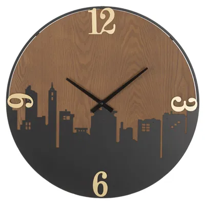 Image de Horloge murale City en fer et bois noir, marron et or