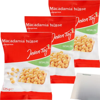Produktbild von Jeden Tag Macadamia-Nüsse gesalzen 3er Pack (3x125g Packung) + usy Block