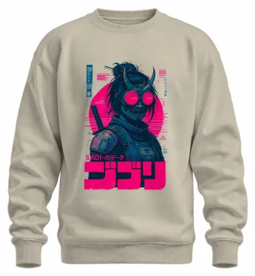 Productafbeelding van Cyberpunk Oni Samurai Katana SA01 - Dataprint, Japan Y2K Synthwave Sweater, natuurlijke kleur, maat 3XL