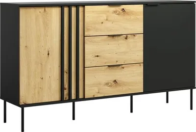 Zdjęcie produktu dla Kondela Komoda dwudrzwiowa z szufladami Rimina 2D3S - czarny onyks / dąb artisan