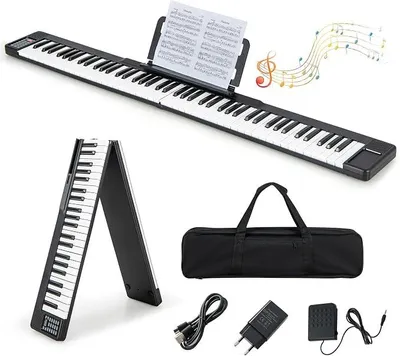 Productafbeelding van 88-toetsen klaviert, opvouwbaar, digitaal piano met MIDI & Bluetooth & 128 ritmes & 128 klanken, elektronisch piano voor kinderen, pianotoetsen met tas, elektronisch piano, zwart