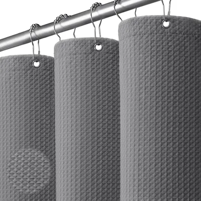 Produktbild von Grauer Duschvorhang 180 x 200 cm, Duschvorhang aus Waffelgewebe für die Badewanne, schimmelresistenter Duschvorhang, wasserdichter Duschvorhang 183 x 198 cm