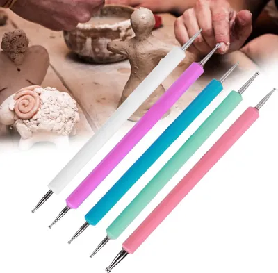 Produktbild von 5 Stück tragbarer Acryl-Doppelkopf-Dotting-Stift zum Selbermachen von Strasssteinen, Perlenpflücker, Malstift, Farbe/Set