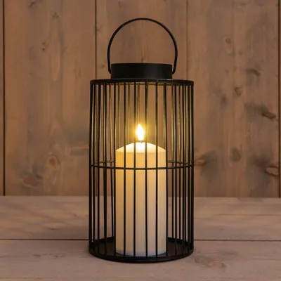 Produktbild von 2.02 Metall LED Laterne mit Kerze für Innen und Außen - ca. 26 x 15 cm - Deko Leuchte mit Timer zum hängen oder stellen