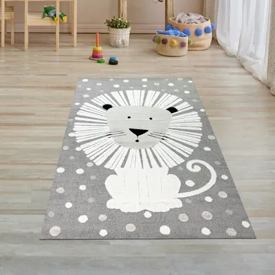 Produktbild von Teppich Kinderzimmer Spielezimmer Löwenmuster 3d-Effekt Grau Größe - 80 x 150 cm