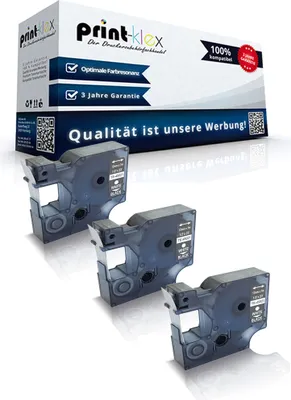 Produktbild von 3x Kompatible Schriftbänder für Dymo D1 45021 Labelwriter400Duo Dymo 1000 1000 Plus 2000 3500 5500 Labelmaker 4500Pocket S0720610 12mm x 7m W-BK Etikettenlabel - Easy Print Serie