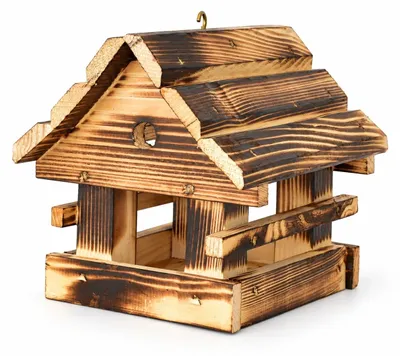 Imagen del producto de Comedero para pájaros de madera, estilo alpino, con acabado bronceado, dimensiones: 20 x 17 x 17 cm