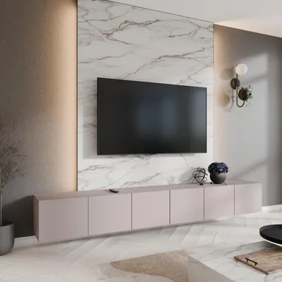 Produktbild von Masseno TV-Schrank MIVO 300 cm Fernsehschrank mit Schubladen und 6 Türen TV-Lowboard für Wohnzimmer Modern 300x40x41 cm Kaschmir / Kaschmir
