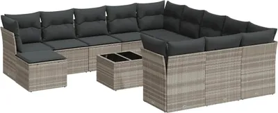 Produktbild von vidaXL 13-tlg. Garten-Sofagarnitur mit Kissen Hellgrau Poly Rattan