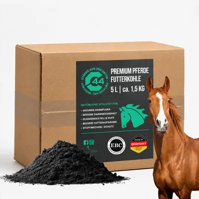 Produktbild von Futterkohle für Pferde 5L - EBC-er Hochwertige Pflanzenkohle zur Unterstützung der Verdauung & Darmflora bei Pferden | C44-Zittau