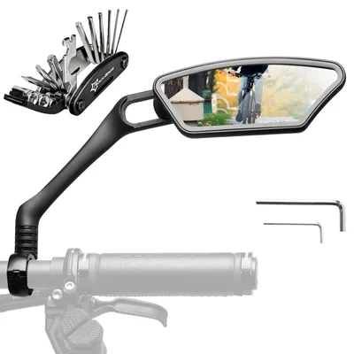 Produktbild von ROCKBROS Fahrradspiegel Rückspiegel Rechts Set mit 16-in-1 Fahrrad Multitool, 360° verstellbar für MTB E-Bike Schwarz