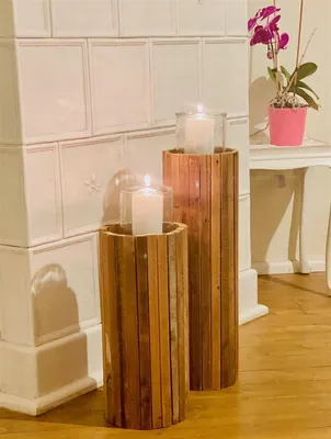 Image de Colonne photophore "Rustikal" en bois recyclé, 63 cm de haut, colonne décorative, colonne en bois, colonne décorative avec verre à bougie, photophore de sol, colonne à bougies