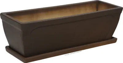 Produktbild von KERAZO Keramik Bakonkasten Blumenkasten Pflanzkasten 58x20x18 cm mit Unterschale, frostfest, standfest, witterungsbeständig, Farbe: braun-matt