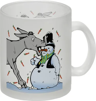 Produktbild von Schneemann und Esel Humor Glas Tasse