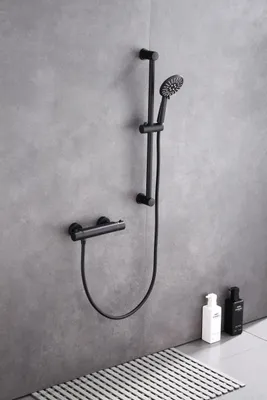 Produktbild von WEBO Eva Doucheset – Thermostatische Mischarmatur mit Glijstang 60 cm – Matt Schwarz