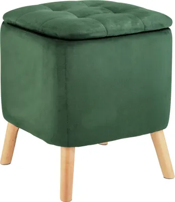 Produktbild von WENKO Samthocker mit Holzbeinen, Grün, 2 in 1 Hocker mit verborgenem Stauraum