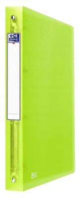 A single lime green ring binder is shown against a white background.