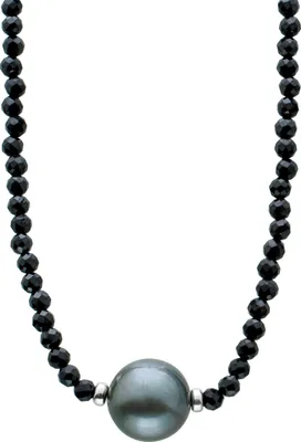 Produktbild von Spinell Collier schwarze Natur Edelsteine Tahitiperle Silber 925  38