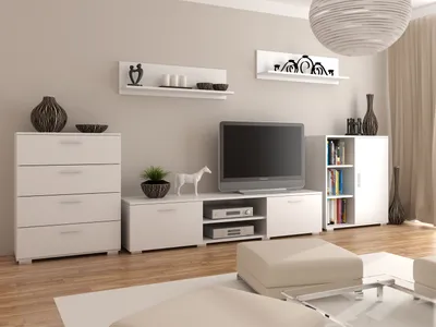 Obrázek produktu pro Nástěnná skříňka Szopen Per La Vita, moderní nástěnná skříňka, skříňka do obývacího pokoje s TV stolkem, komoda, příborník, bílá barva
