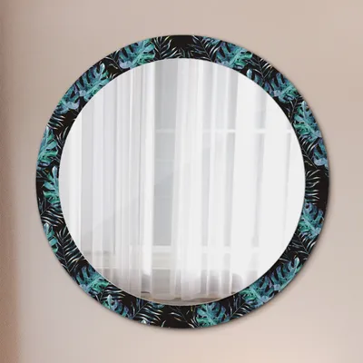 Produktbild von Ø90cm Spiegel - Glasrahmen mit Aufdruck - Wandspiegel Schlafzimmer - Exotisch Blätter