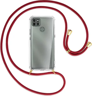 Produktbild von Handykette Backcover-Schutzhülle mit Band (Metall goldfarben) für Motorola Moto G9 Power - dunkelrot