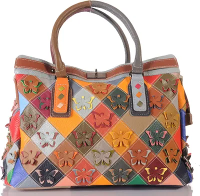 Produktbild von Damen Leder Patchwork Umhänge Shopper Schulter Henkel Tasche 30675