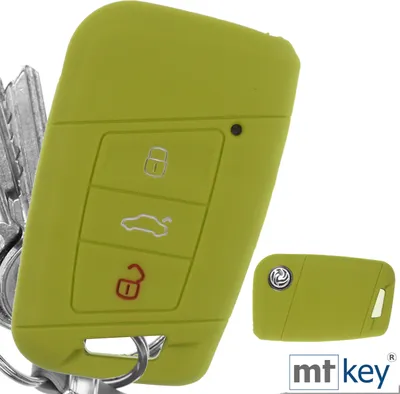 Produktbild von Auto Schlüssel Hülle Silikon Schutz Cover Apfelgrün kompatibel mit VW Passat B8 Arteon Skoda Kodiaq 3 Tasten KEYLESS SMARTKEY