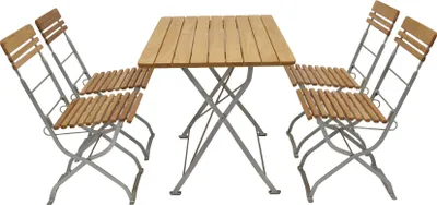 Produktbild von DEGAMO Biergarten Garnitur Sitzgruppe Gartenset MÜNCHEN 5-teilig, Flachstahl verzinkt + Holz Robinie