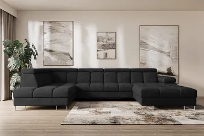 Produktbild von ALTDECOR Ecksofa - COMA U - 345x203x79 - Schwarz Corner Sofa Eckcouch Couch U-Form, Schlafcouch Ausziehbar Wohnlandschaft